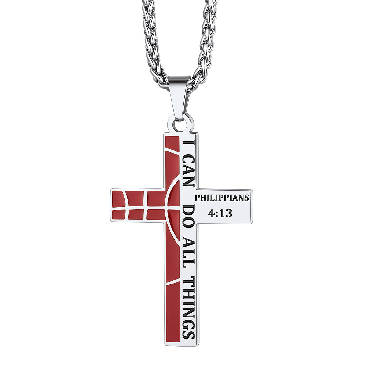 Basketball Bible Verse Cross Necklace Silver