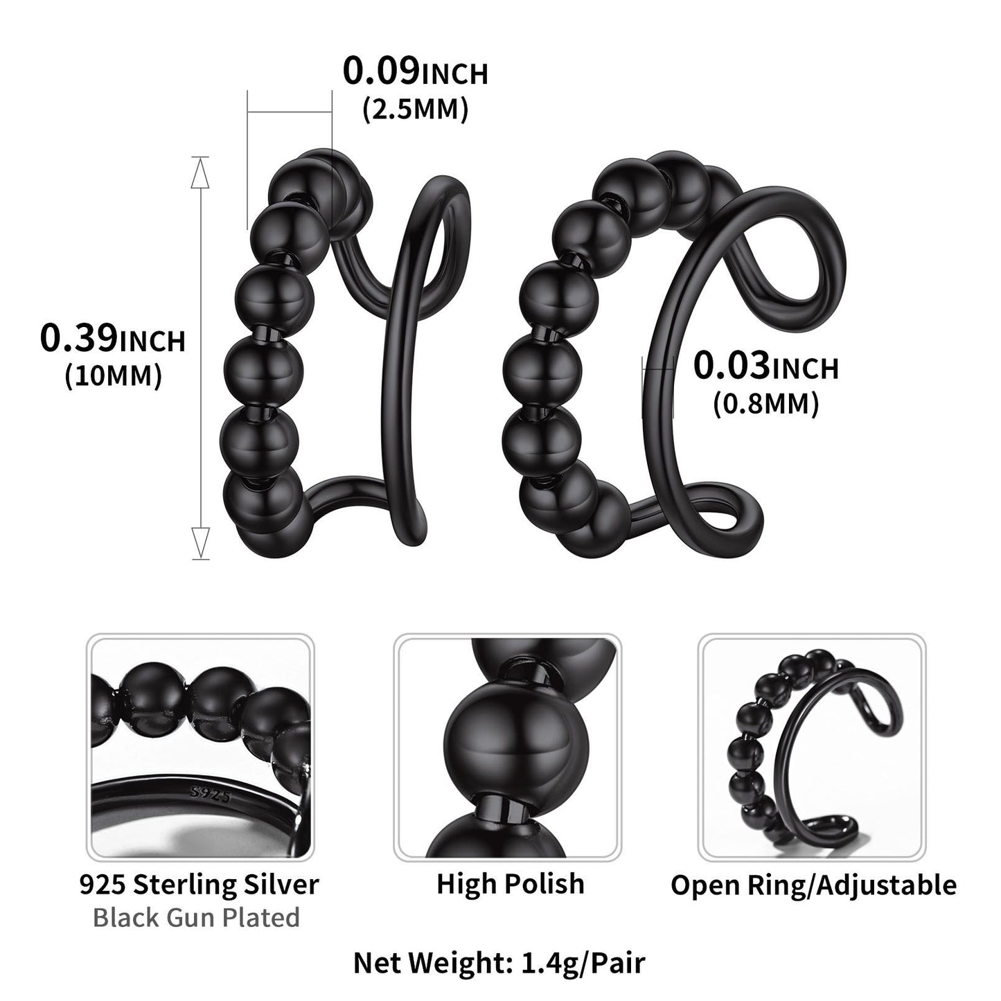 Beads Ear Cuff Earrings Non Piercing Dimension, Hypoallergenic