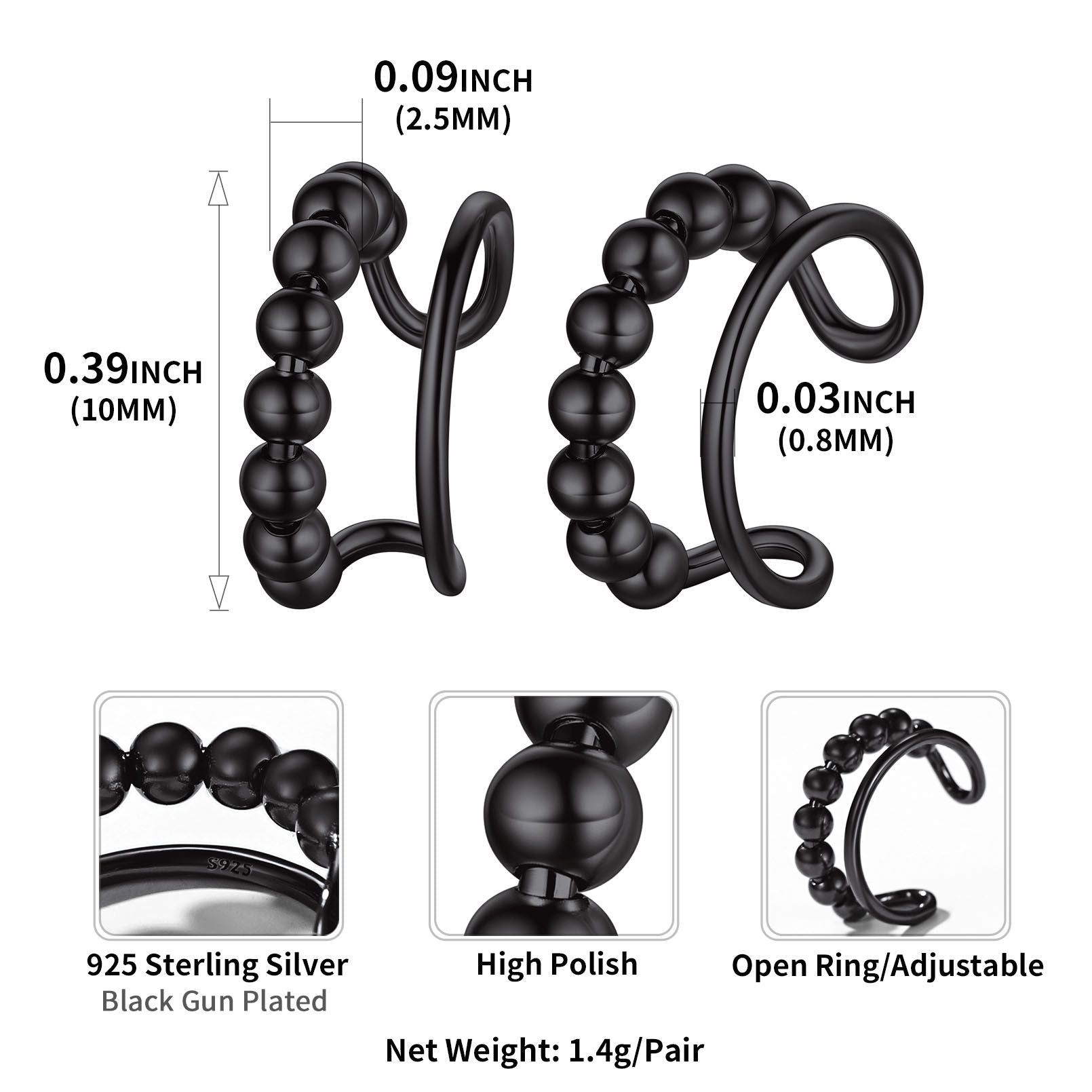 Beads Ear Cuff Earrings Non Piercing Dimension, Hypoallergenic