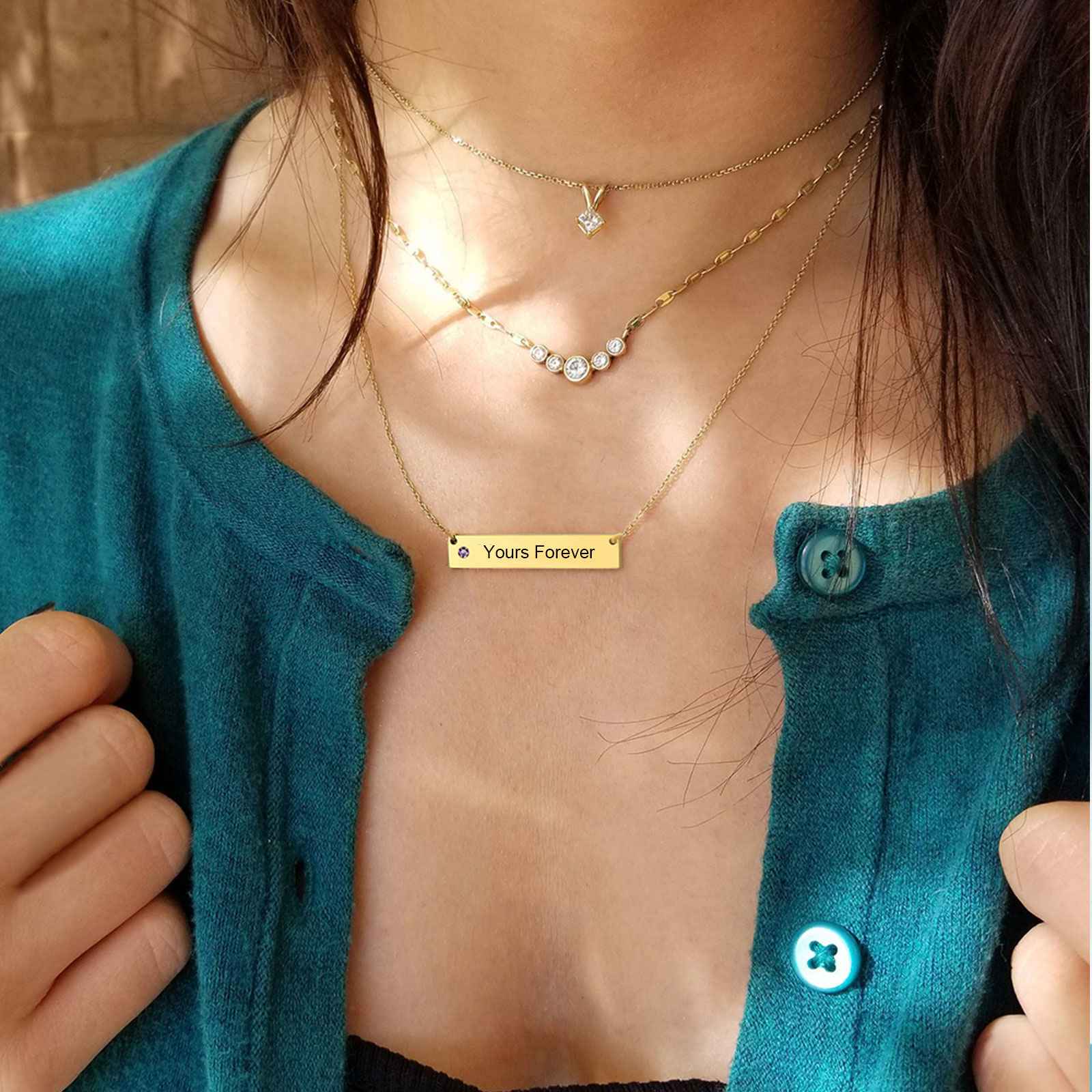 Birthstoen Bar Necklace for Women