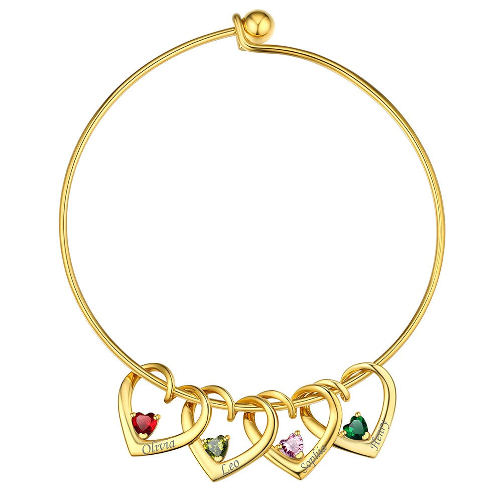 Birthstone Heart Bracelet Gemstone Bangle For Women