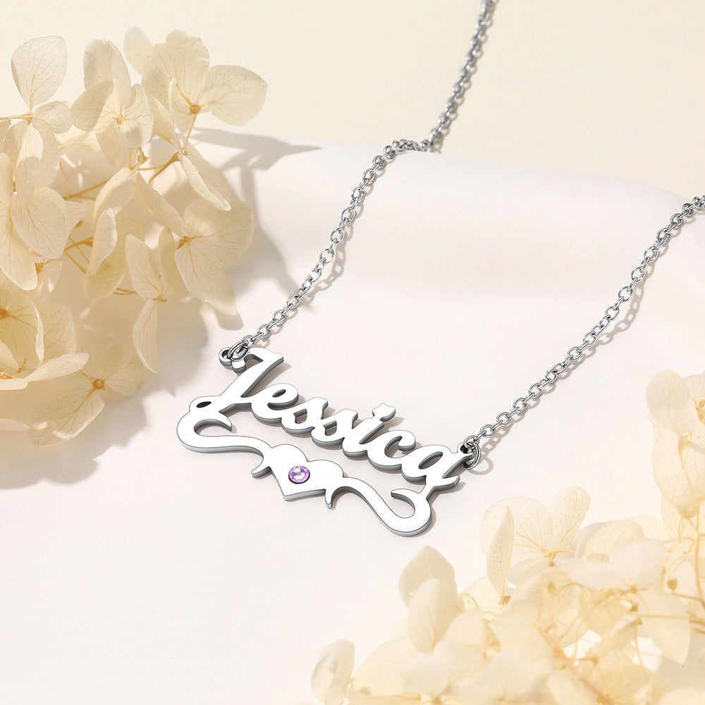 Birthstone Name Necklace for Women