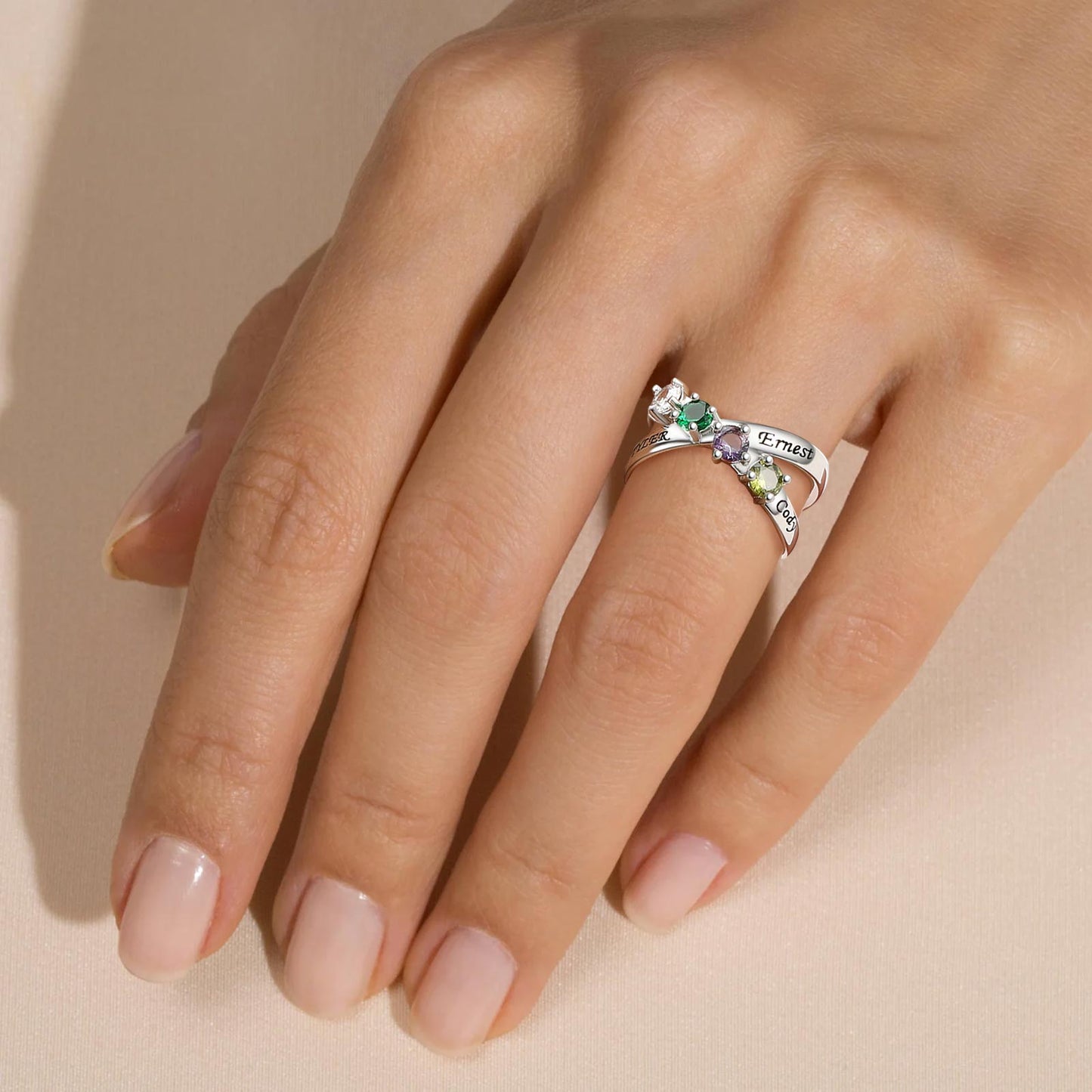 Birthstone criss cross silver ring