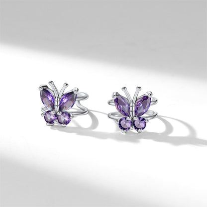 Birthstone Butterfly Cuff Earrings for Women in February
