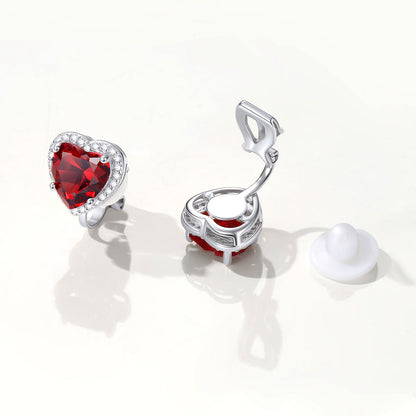 Birthstone Heart Clip-on Earrings Non-Pierced Studs