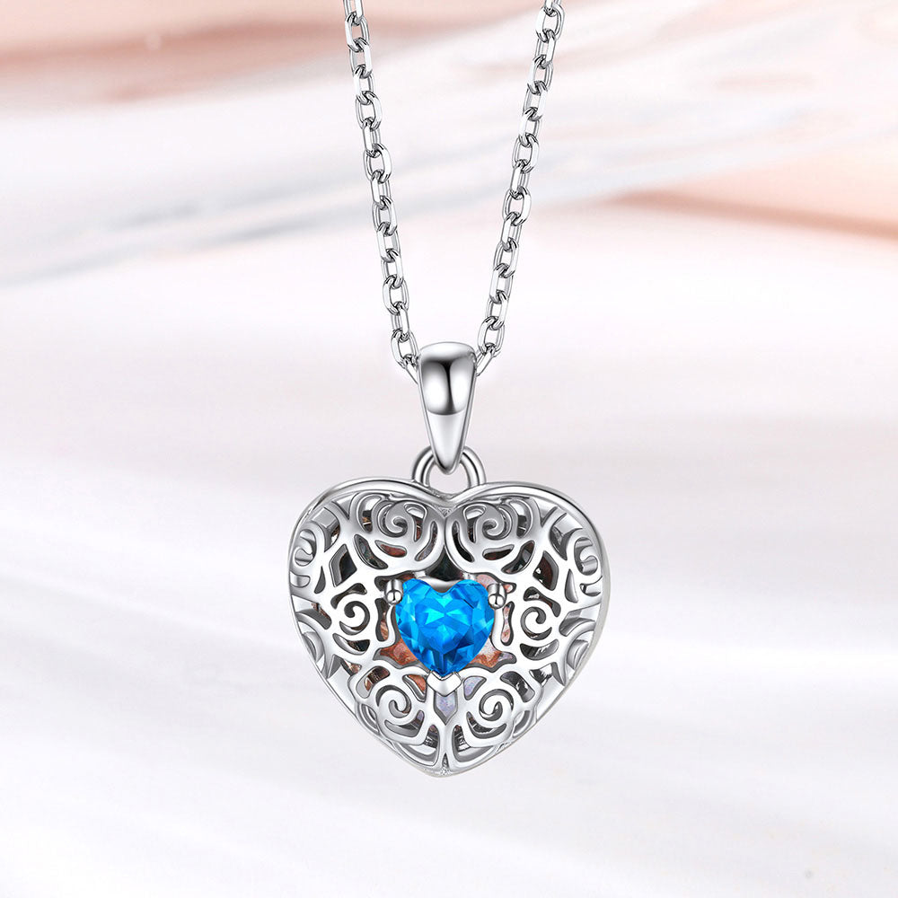 Birthstone Heart Locket Necklace in Sterling Silver