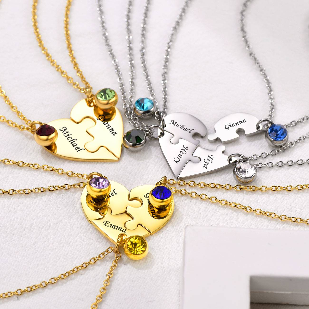 Birthstone Heart Puzzle Matching Necklaces