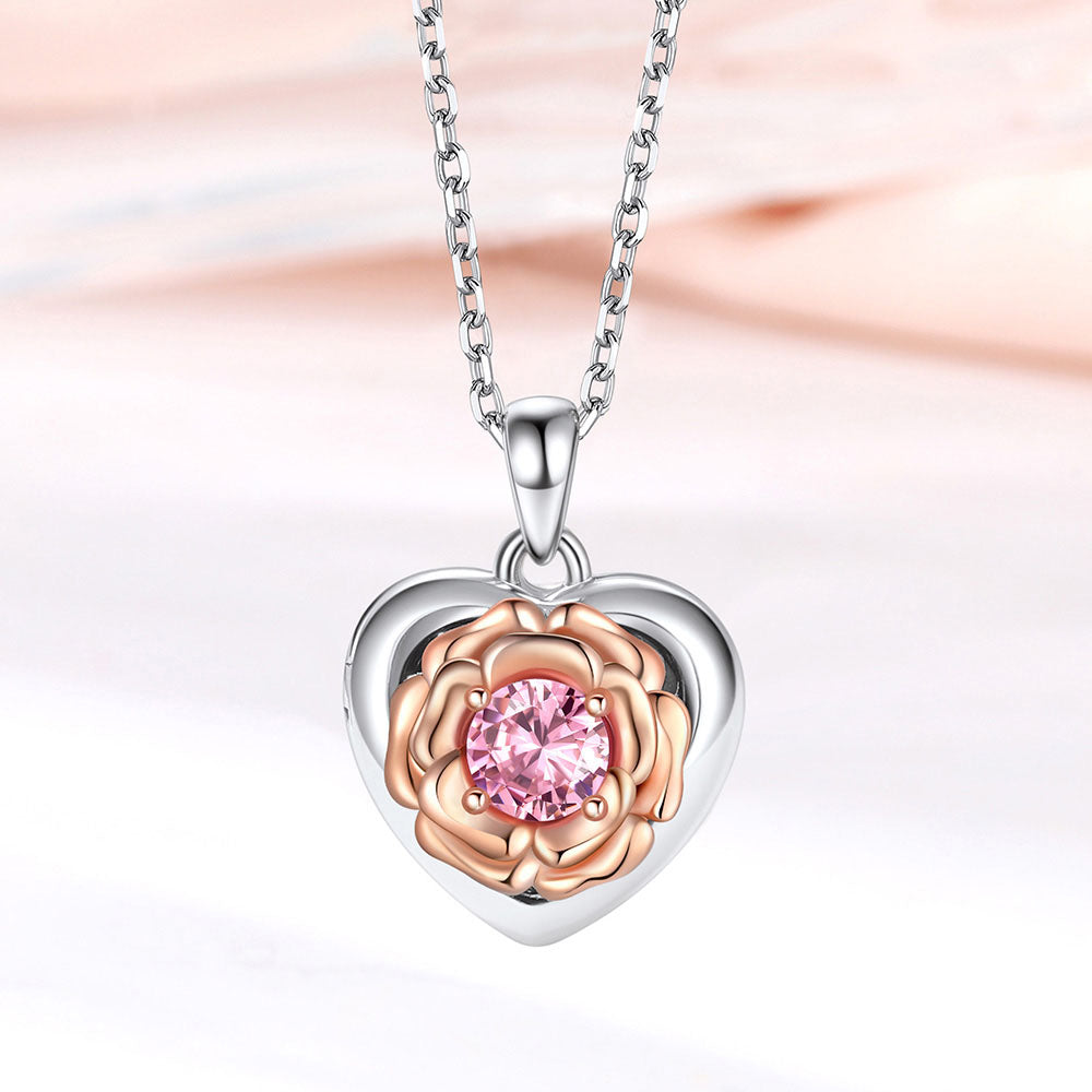 Birthstone Rose Heart Locket Necklace