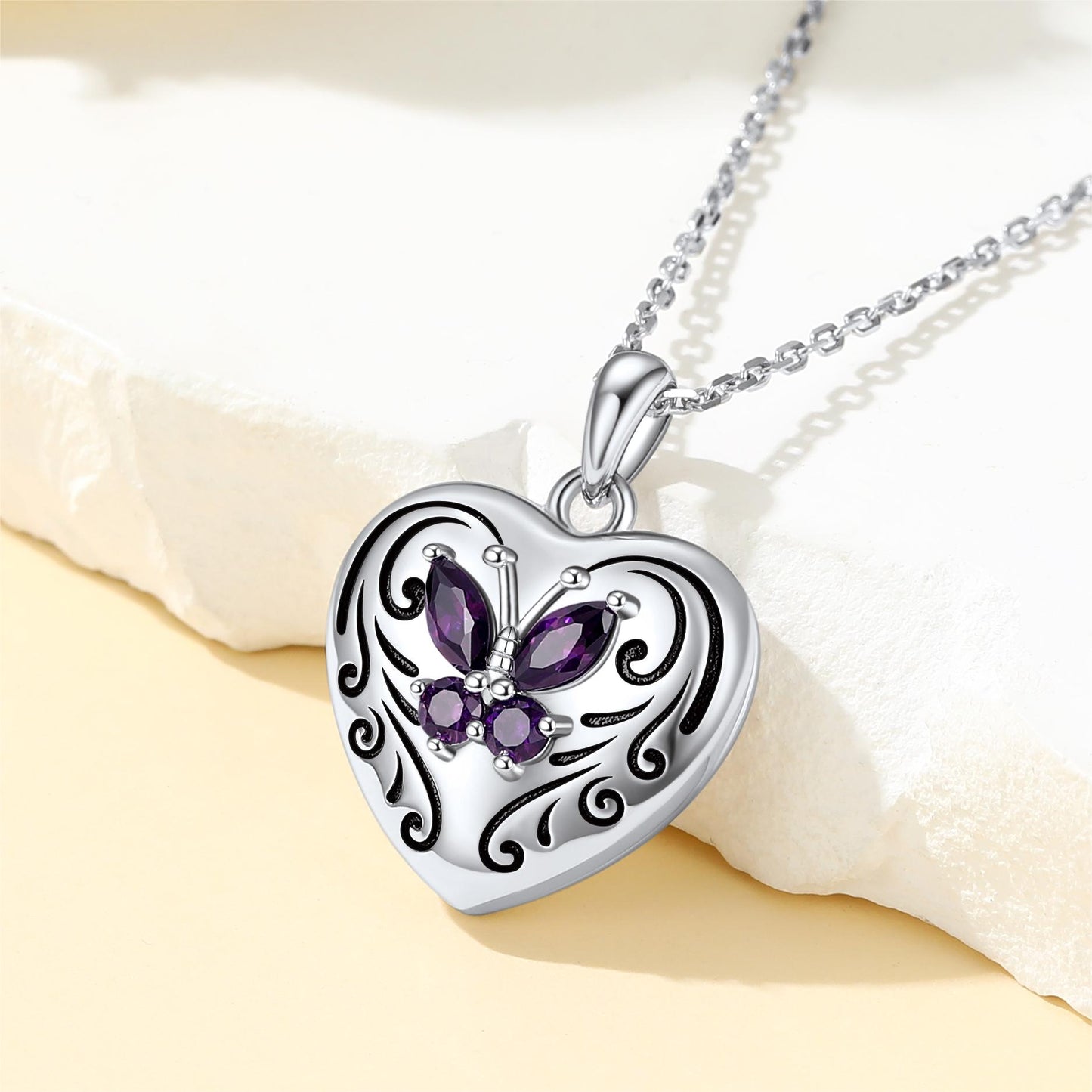 Birthstonesjewel Sterling Silver Purple Butterfly Necklace