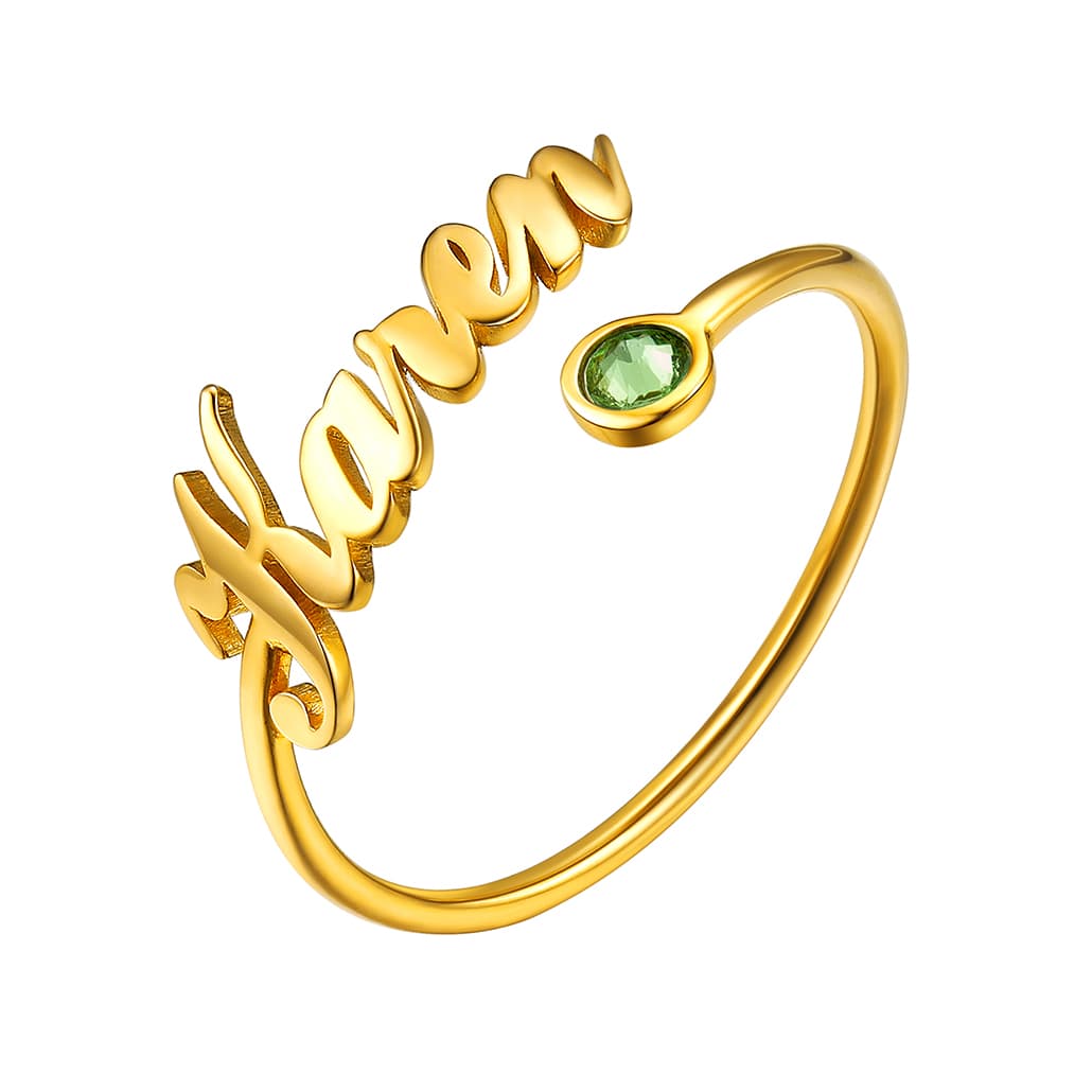 Birthstonesjewelry Adjustable Personalized Name Birthstone Ring Gold