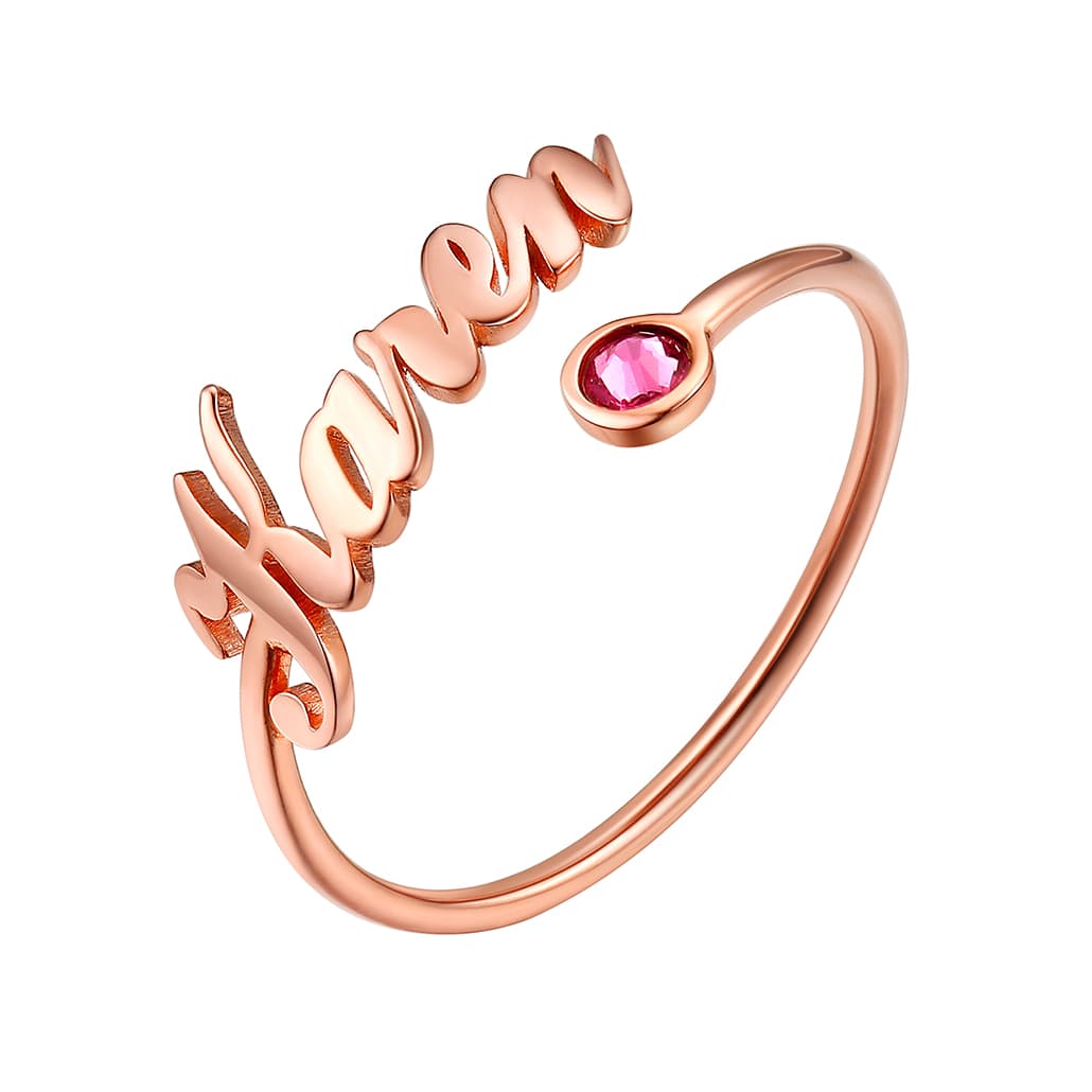 Birthstonesjewelry Adjustable Personalized Name Birthstone Ring Rose Gold