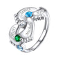 Adjustable Custom Name Mother's Birthstone Ring With Baby Feet