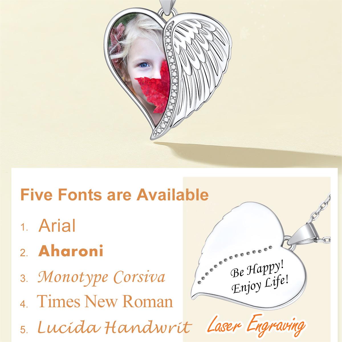 Birthstonesjewelry Angel Wings Heart Necklace 5 Font Available