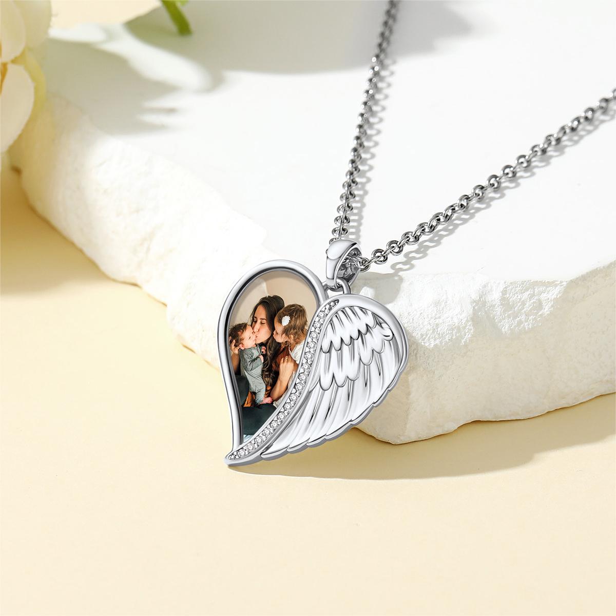 Birthstonesjewelry Angel Wings Heart Necklace Silver