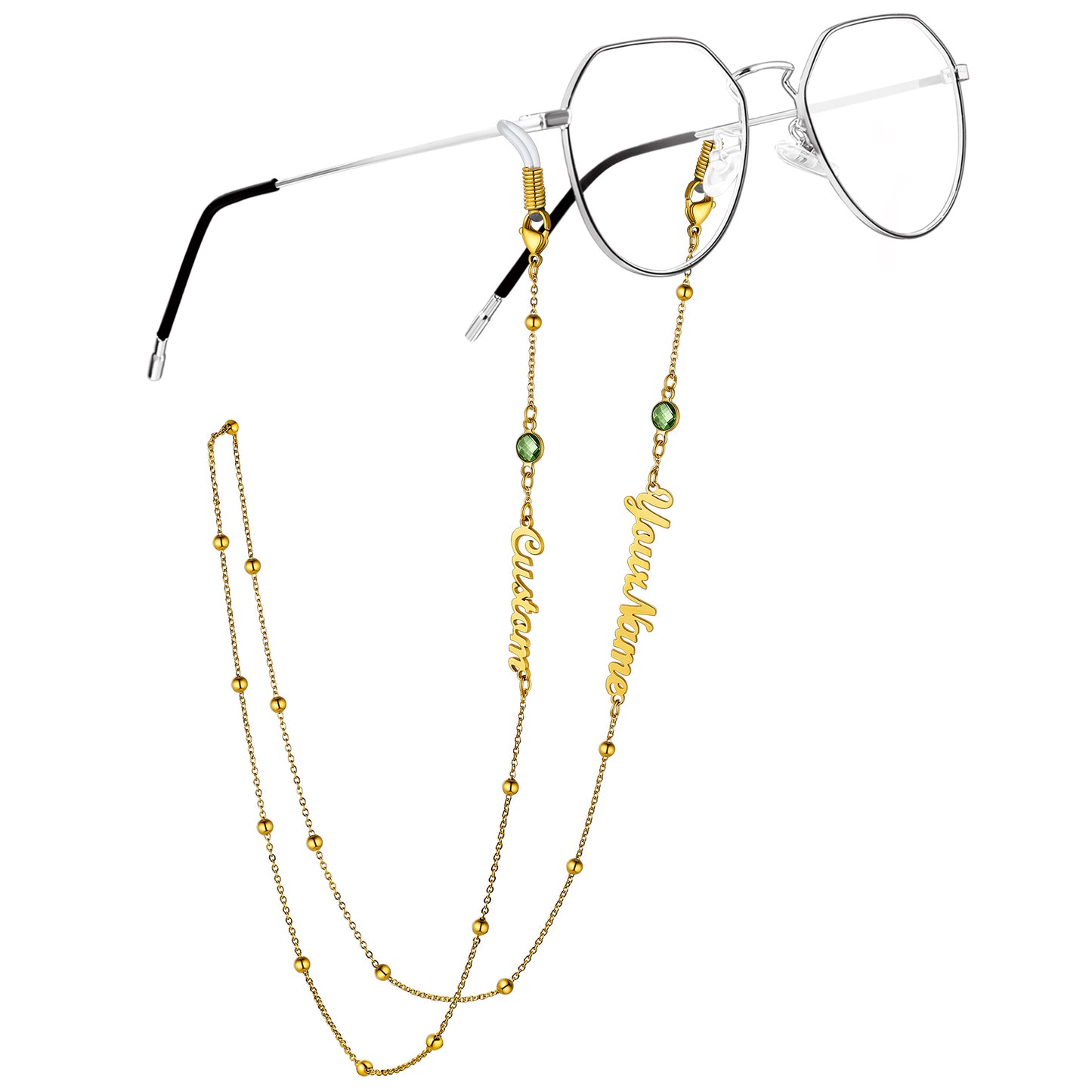  Birthstonesjewelry Birthstone 2 Name Glasses Chain Gold
