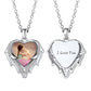 Birthstonesjewelry Customized Angel Wings Heart Picture Necklace Silver