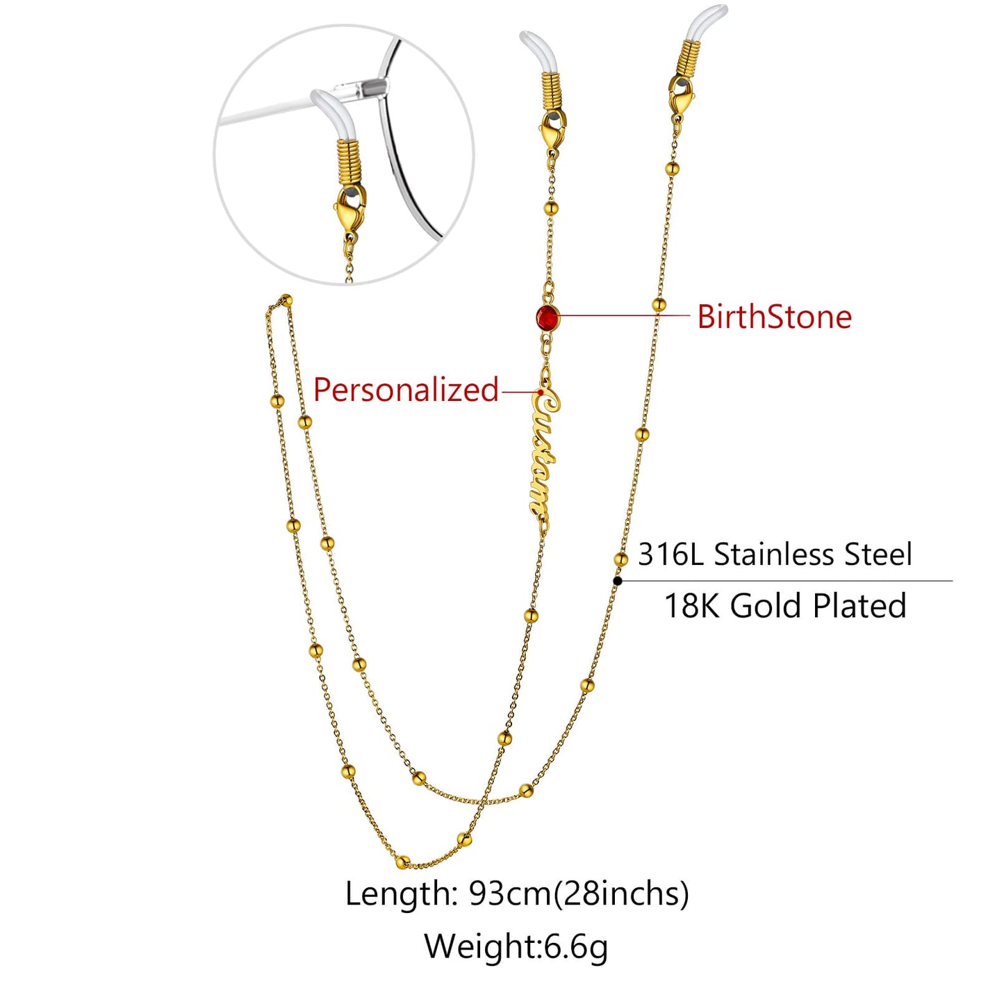 Birthstonesjewelry Glasses Chain Size