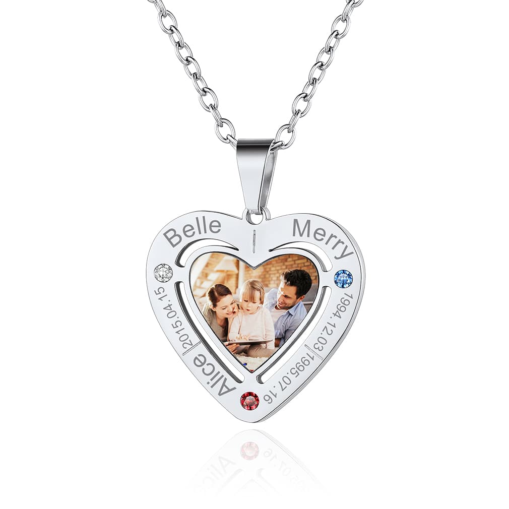 Stones Engraved Brthstone Necklace Sterlng Slver Mom Necklace