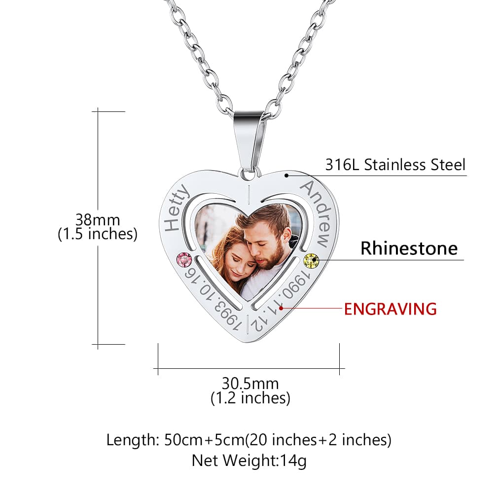 Birthstonesjewelry Heart Birthstone Photo Necklace Size
