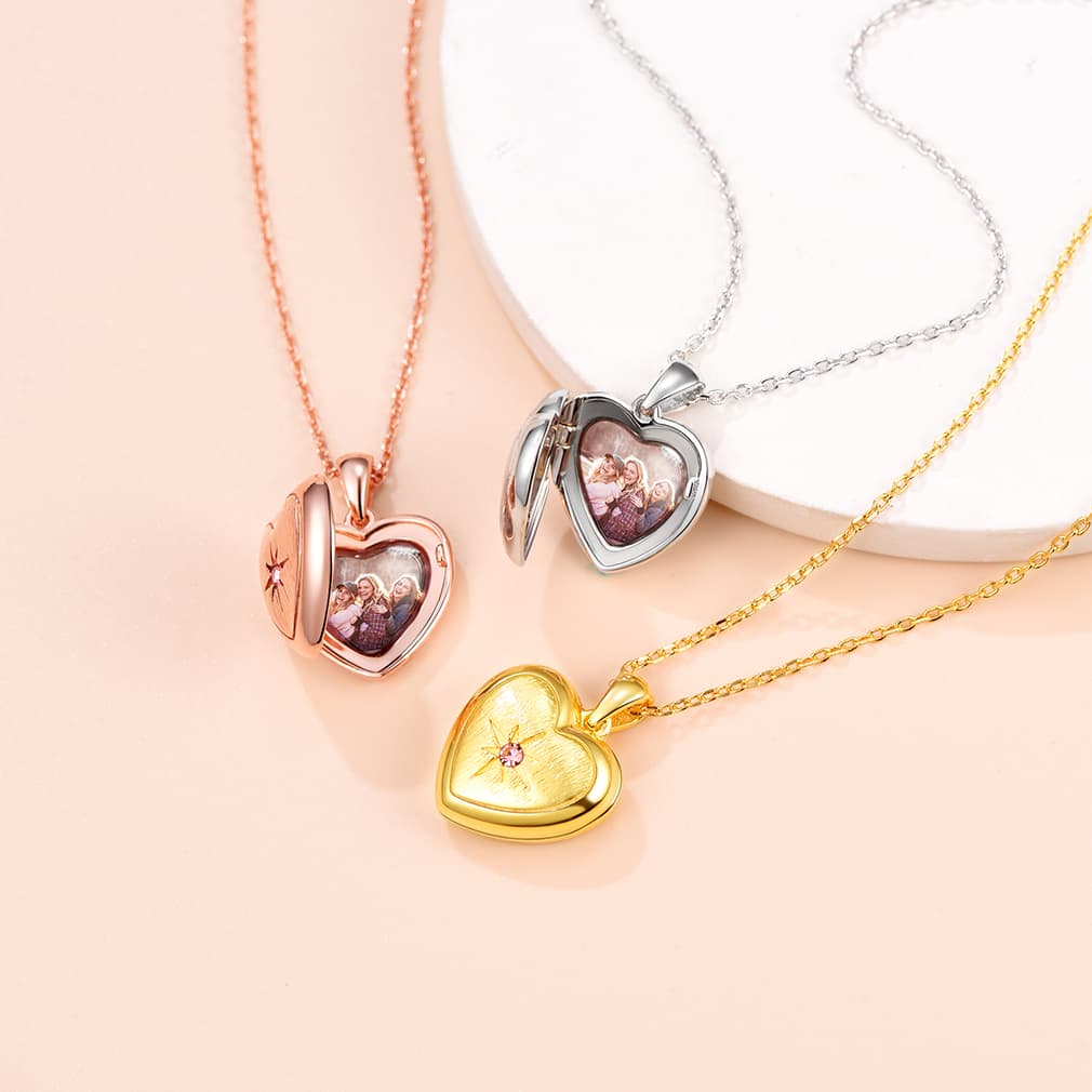 Birthstonesjewelry Heart Locket Necklace with Birthstone 3 Colors