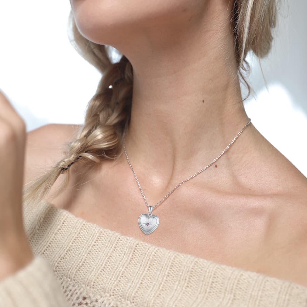 Birthstonesjewelry Heart Locket Necklace with Birthstone For Women