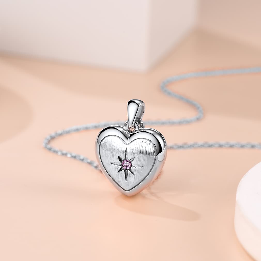 Birthstonesjewelry Heart Locket Necklace with Birthstone Steel