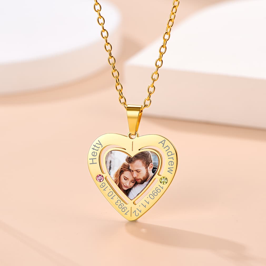 Birthstonesjewelry Heart Photo Necklace Gold