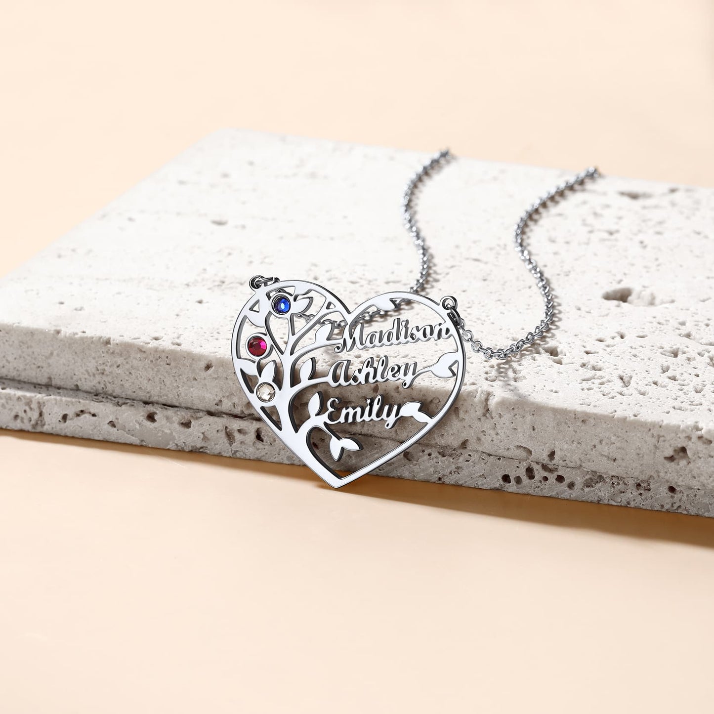 Birthstonesjewelry Heart Tree Of Life Necklace Steel