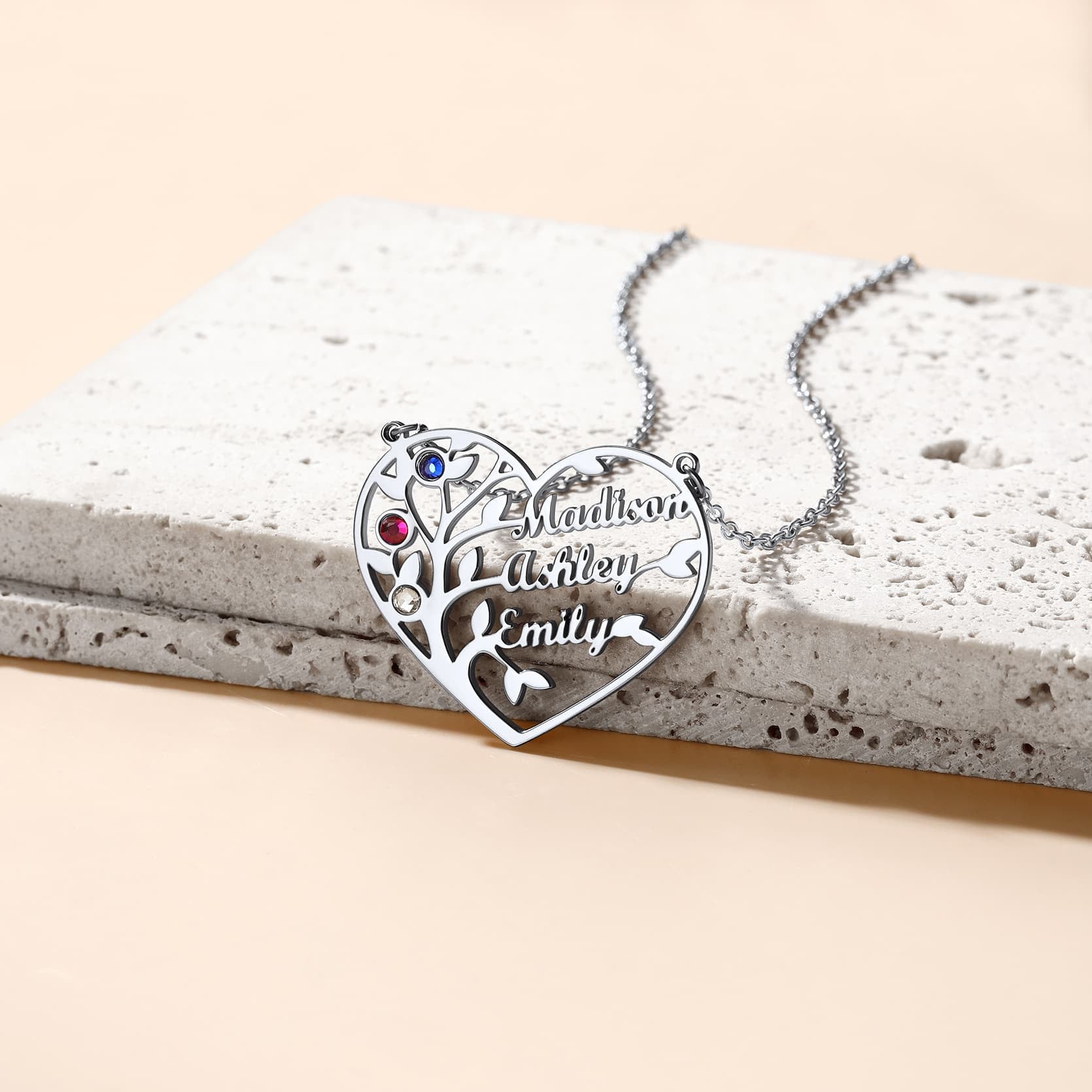 Birthstonesjewelry Heart Tree Of Life Necklace Steel