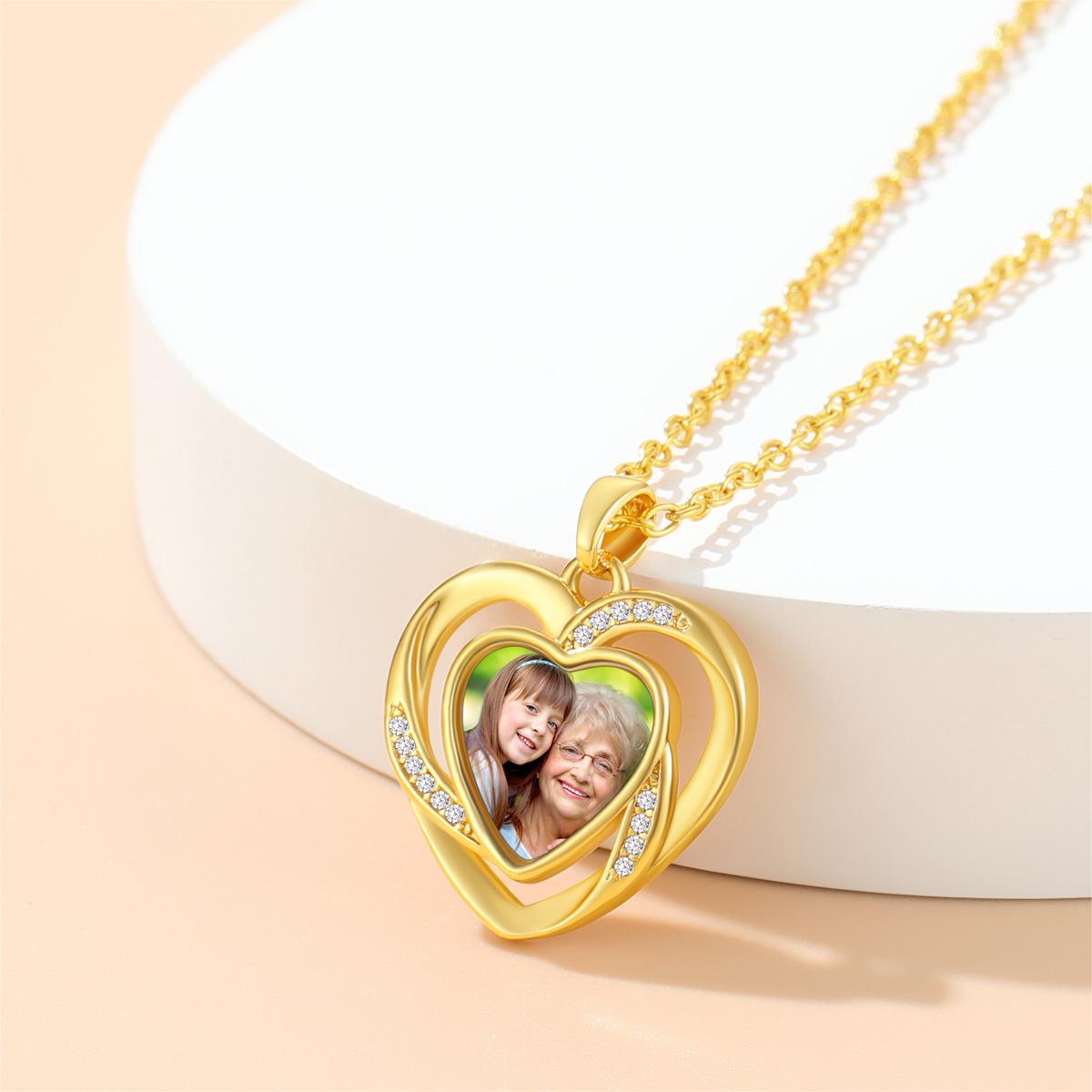 Birthstonesjewelry Heart in Heart Photo Necklace Gold