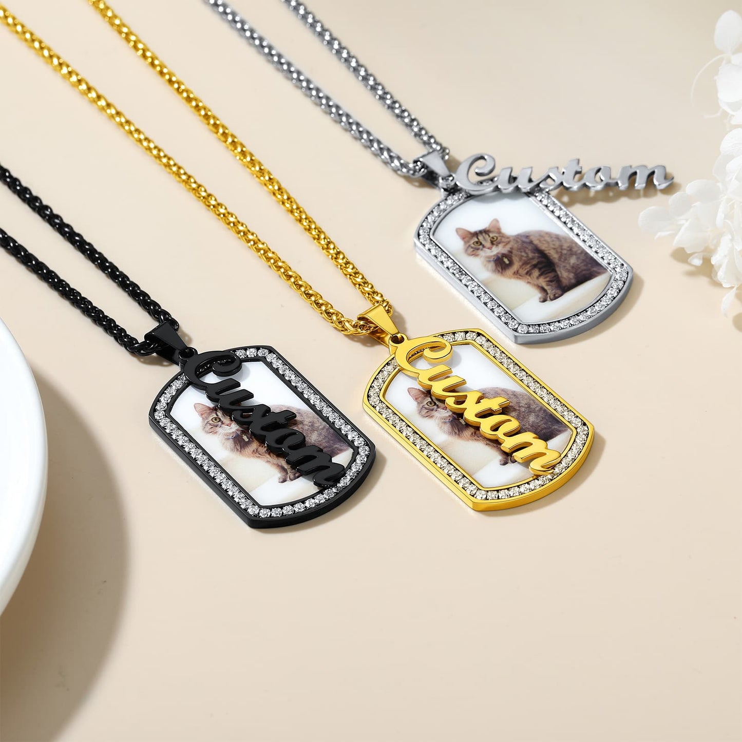 Birthstonesjewelry Name Dog Tag Necklace 3 Colors