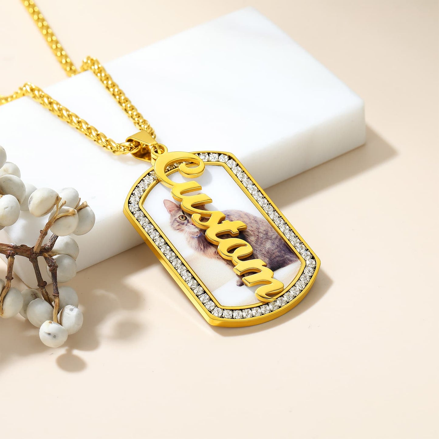 Birthstonesjewelry Name Dog Tag Necklace Gold
