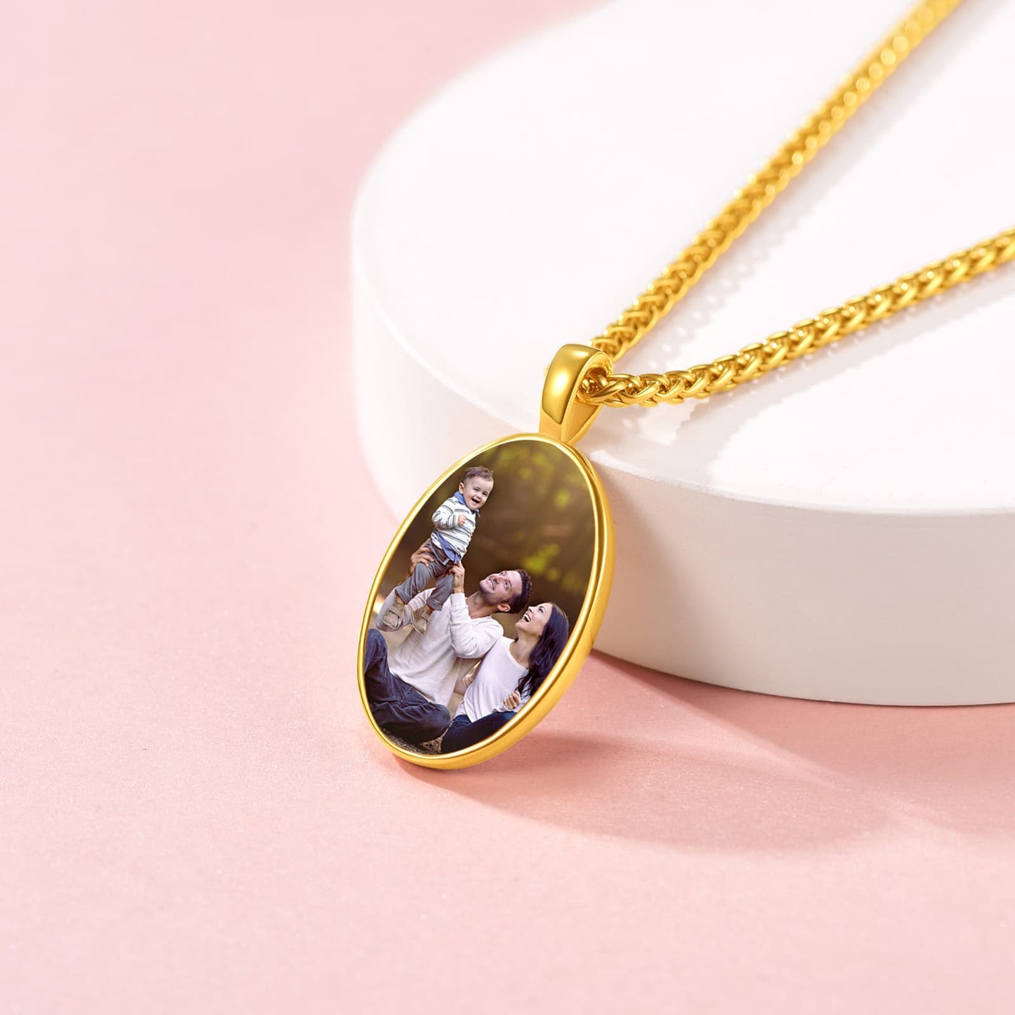 Birthstonesjewelry Oval Photo Necklace Gold