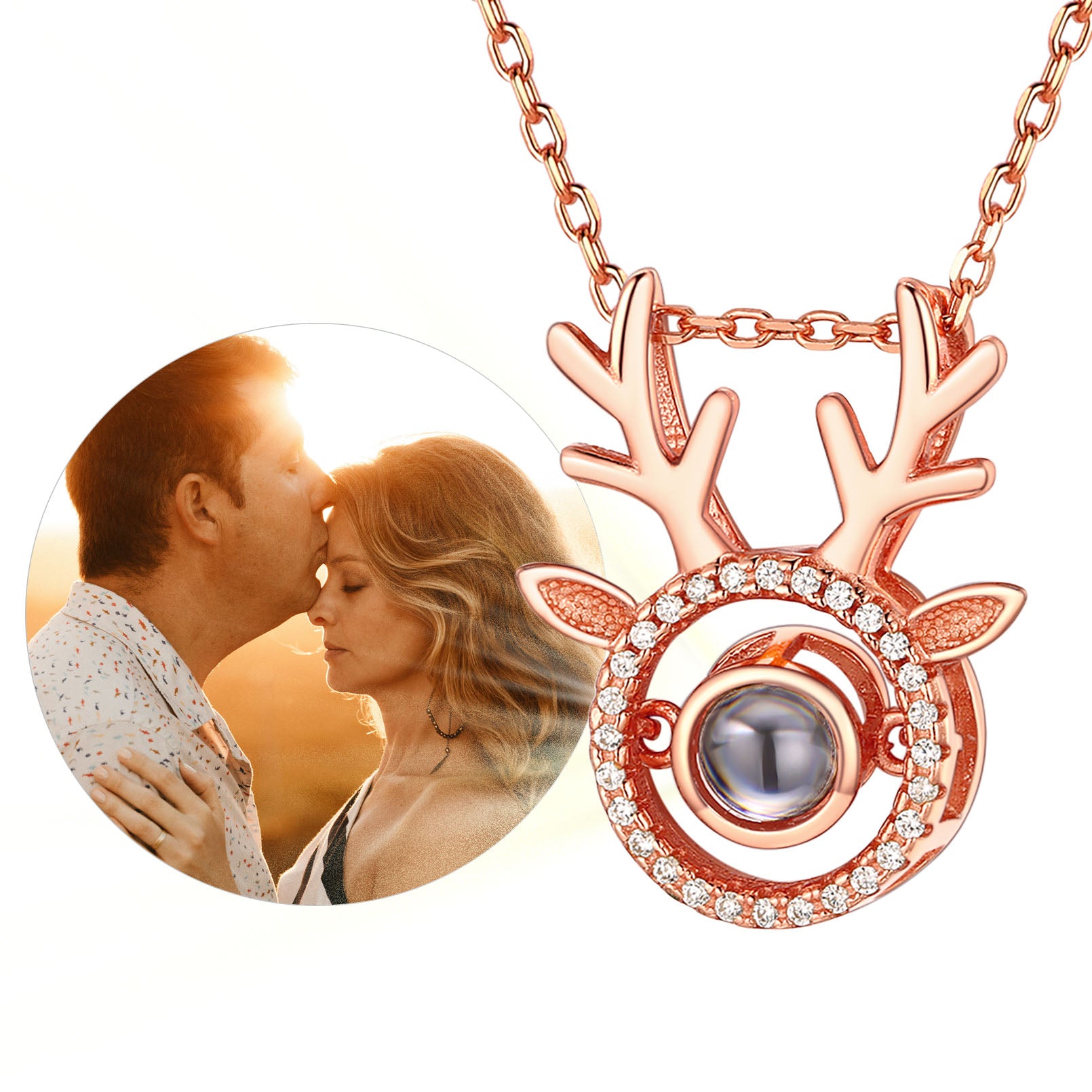 Birthstonesjewelry Personalized Antler Photo Projection Necklace Rose Gold