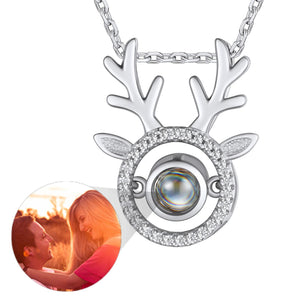 Birthstonesjewelry Personalized Antler Photo Projection Necklace Silver