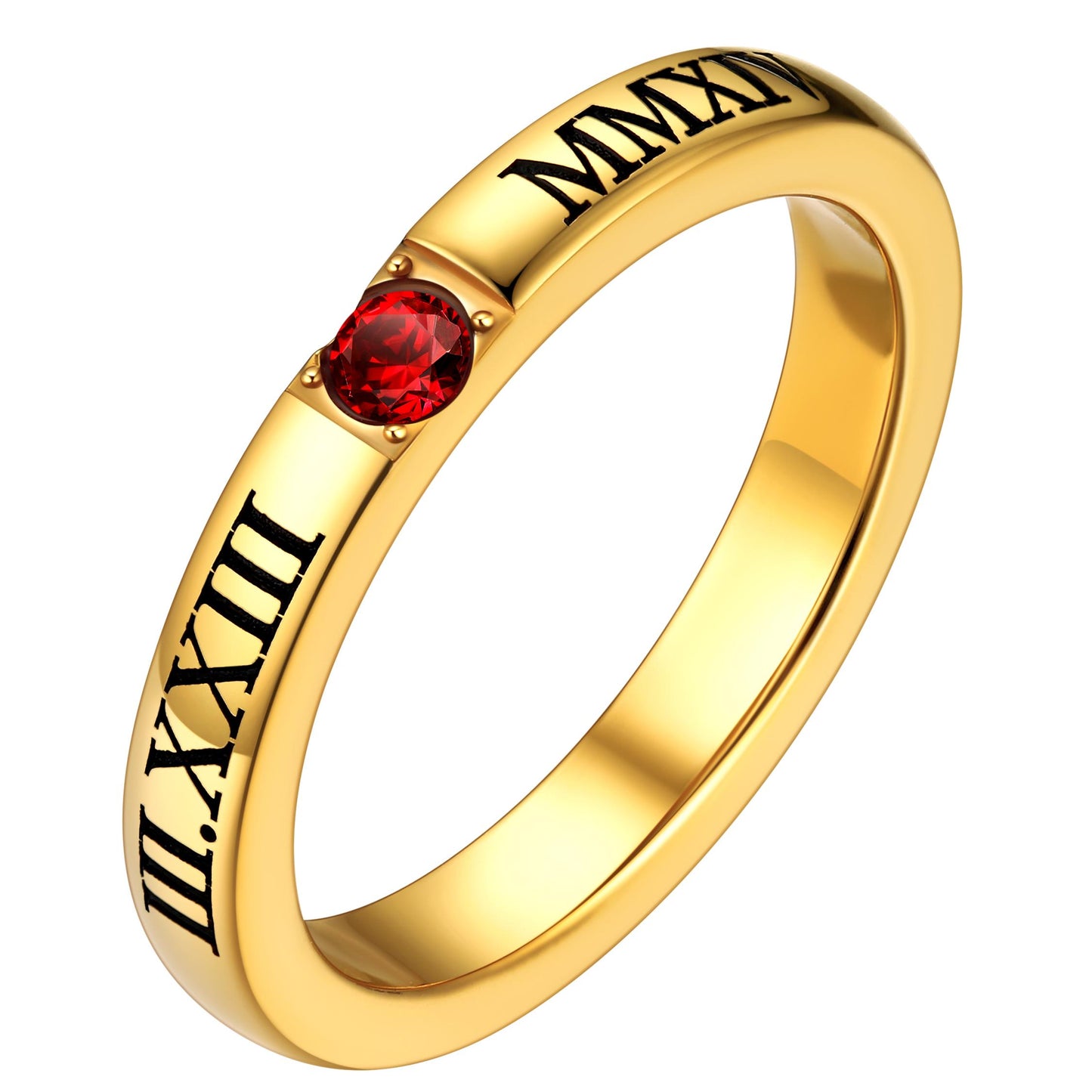 Birthstonesjewelry Personalized Birthstone Roman Numerals Engraved Rings Gold