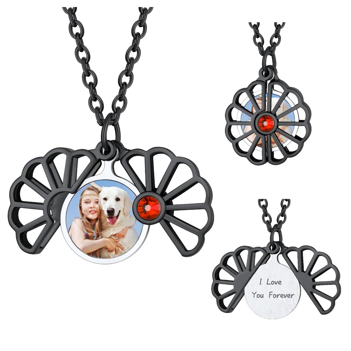 Birthstonesjewelry Personalized Flower Locket Necklace Black