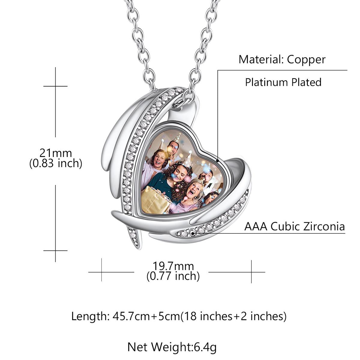 Birthstonesjewelry Personalized Heart Angel Wing Necklace with Photo Size