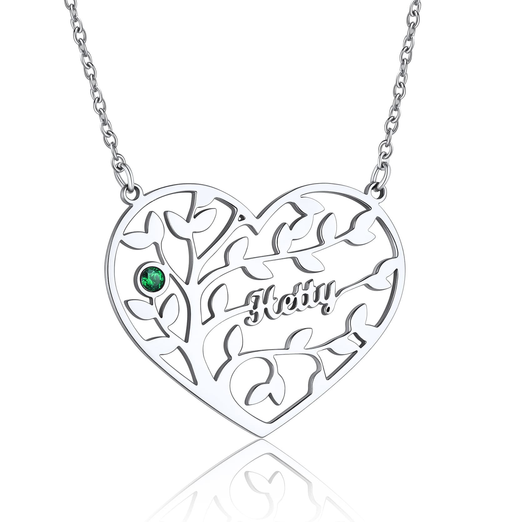 Birthstonesjewelry Personalized Heart Birthstone Necklace 1 Name Steel