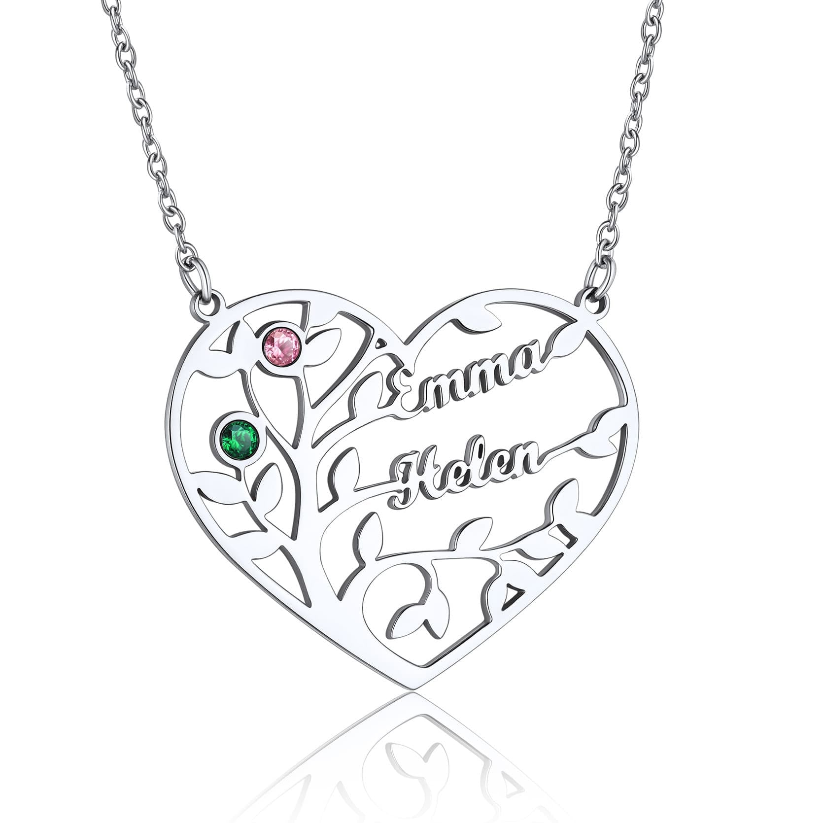 Birthstonesjewelry Personalized Heart Birthstone Necklace 2 Name Steel