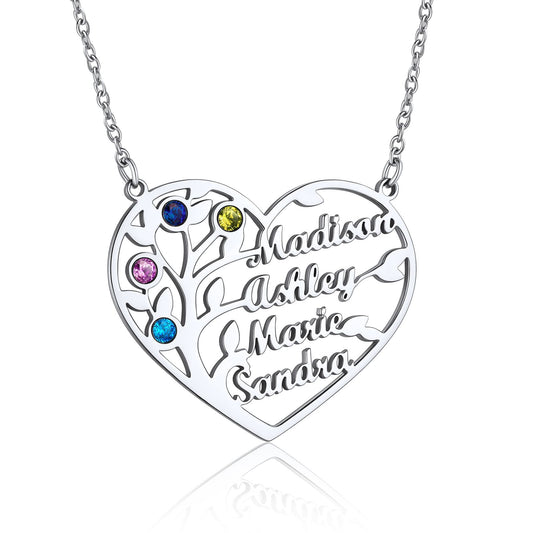 Birthstonesjewelry Personalized Heart Birthstone Necklace 4 Name Steel