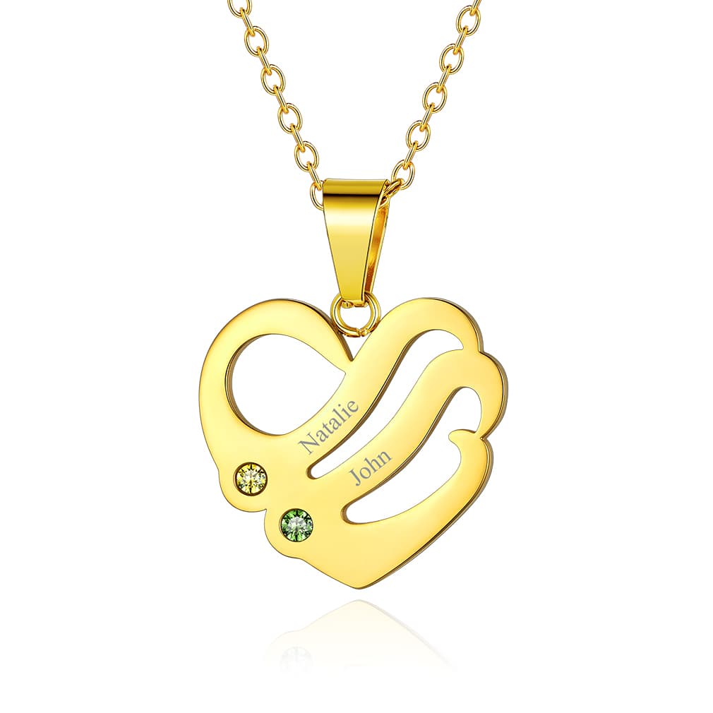 Birthstonesjewelry Personalized Heart Birthstone Necklace With 2 Name Gold