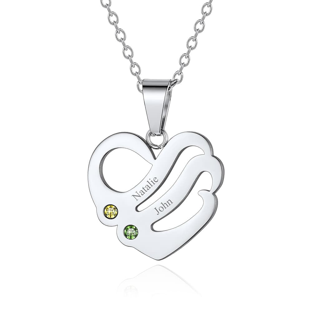 Birthstonesjewelry Personalized Heart Birthstone Necklace With 2 Name Steel