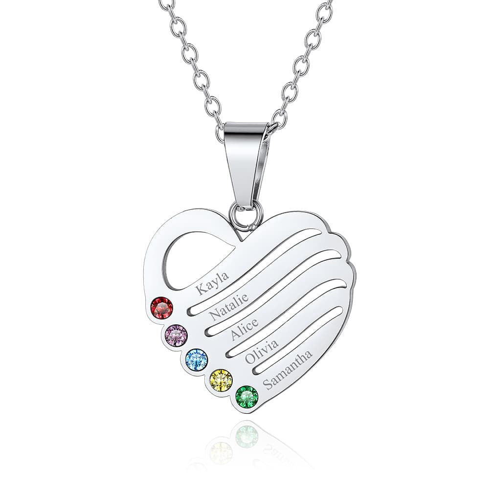 Birthstonesjewelry Personalized Heart Birthstone Necklace With 5 Name Steel