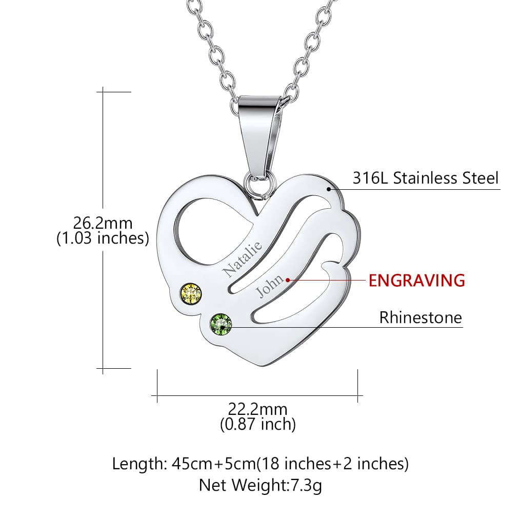 Birthstonesjewelry Personalized Heart Birthstone Necklace With Name Dimension Figure