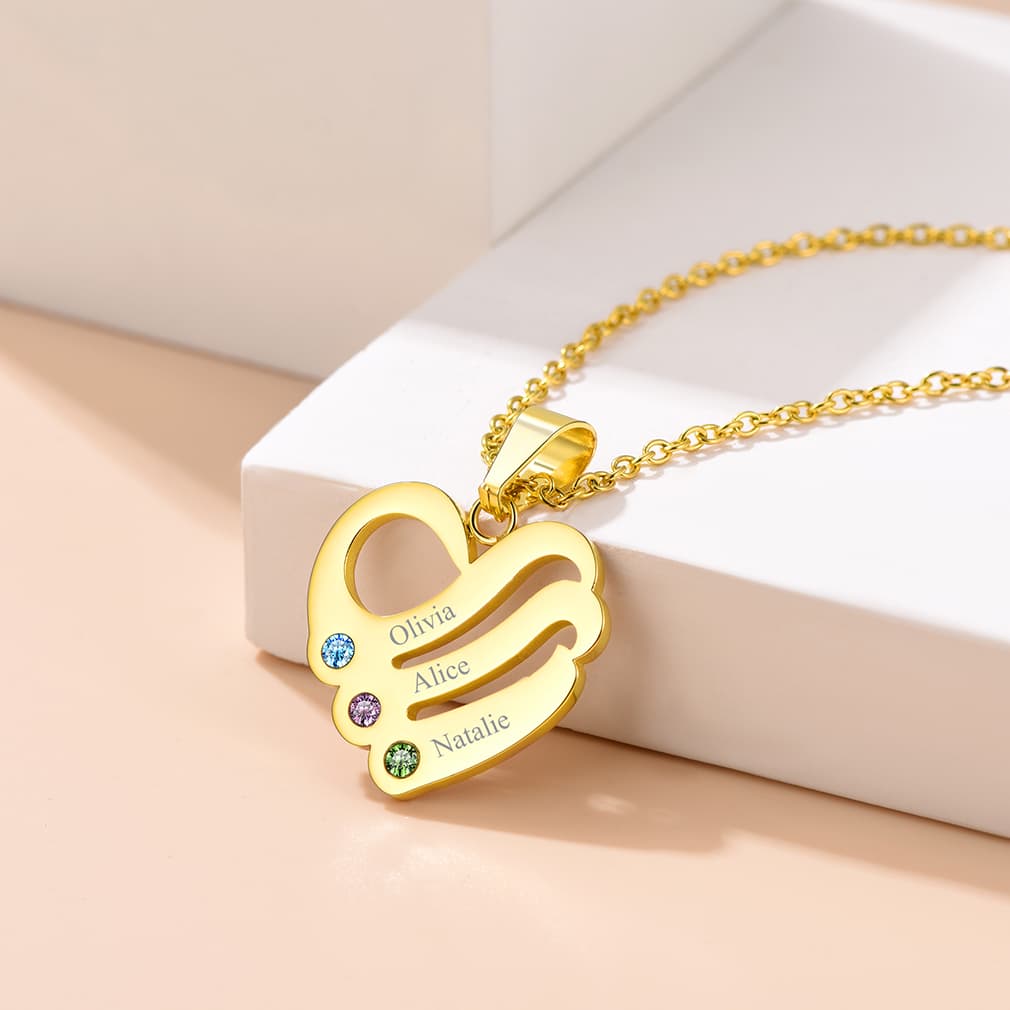 Birthstonesjewelry Personalized Heart Birthstone Necklace With Name Gold