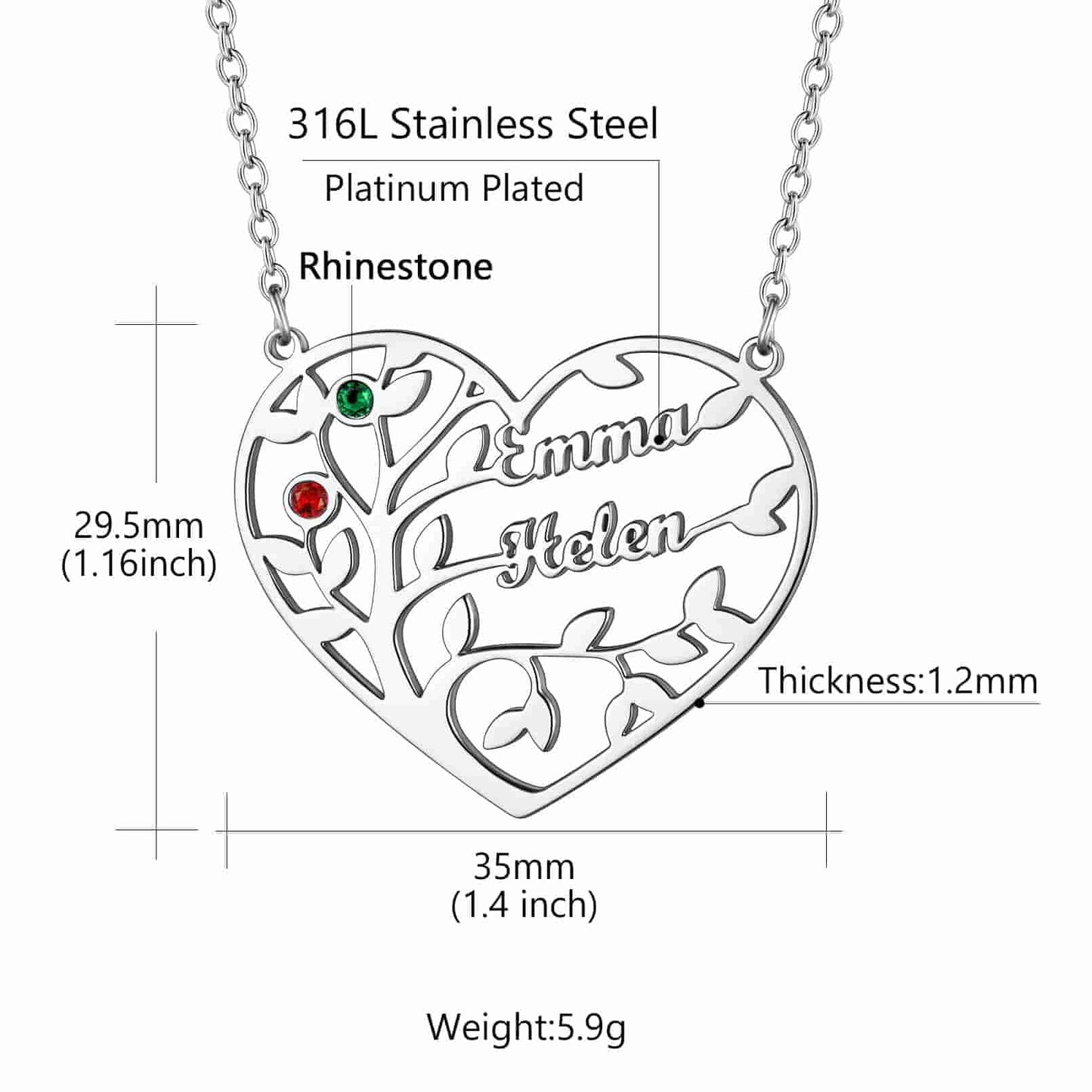 Birthstonesjewelry Personalized Heart Birthstone Necklace with Name Size