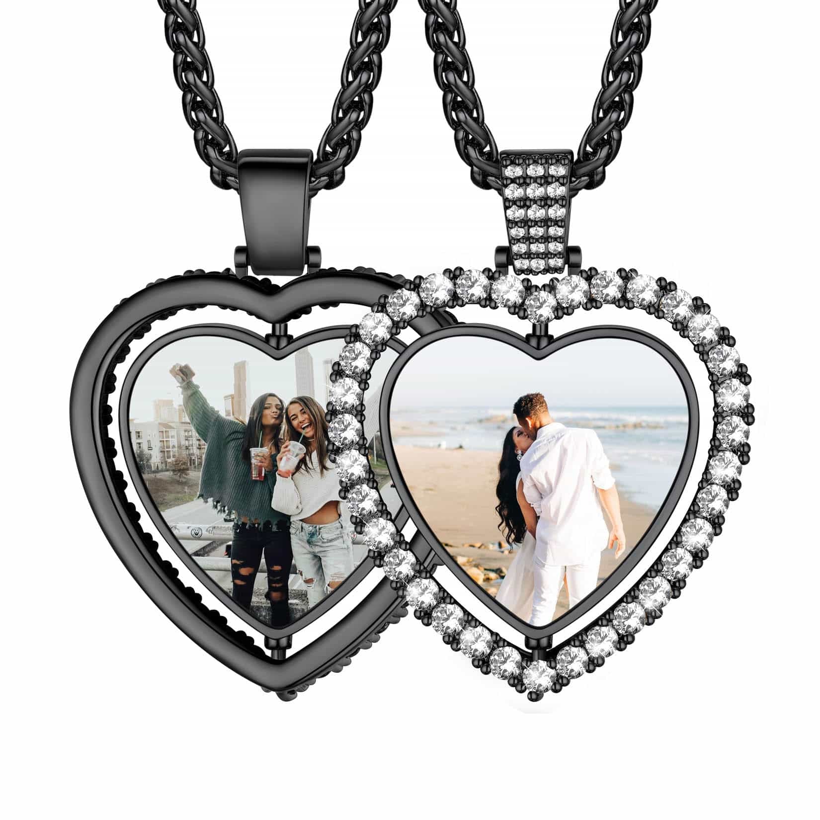 Birthstonesjewelry Personalized Heart Both Sides Photo Necklace Black