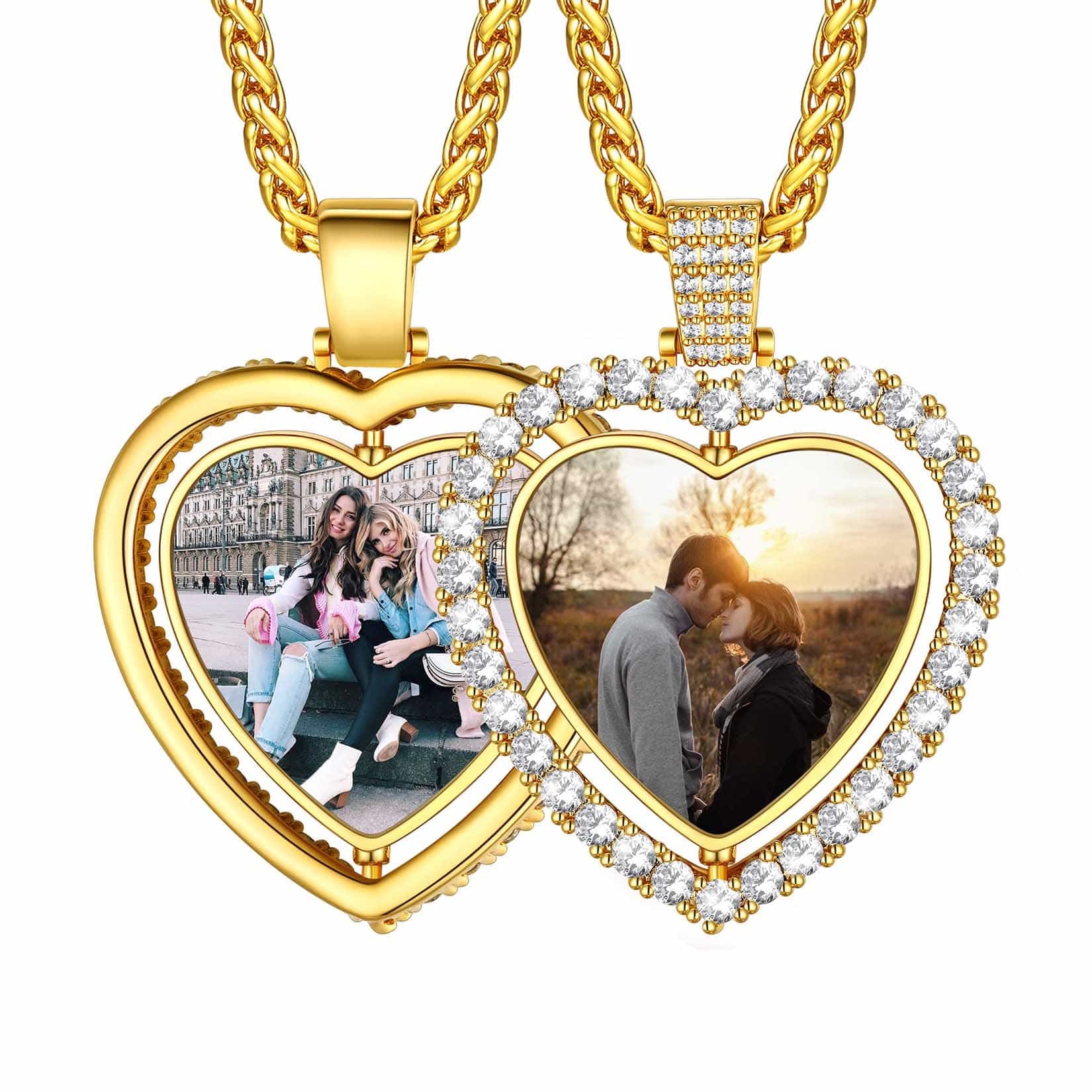 Birthstonesjewelry Personalized Heart Both Sides Photo Necklace Gold