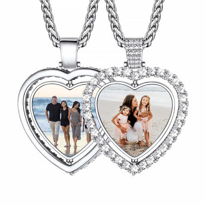 Birthstonesjewelry Personalized Heart Both Sides Photo Necklace Steel